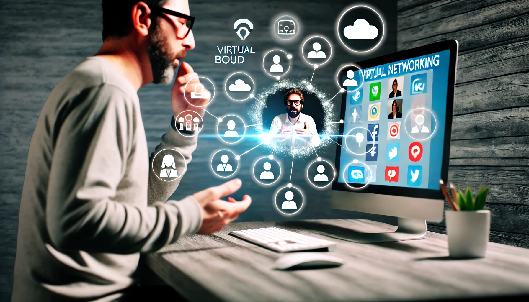 A small business owner engaging in a virtual networking event.