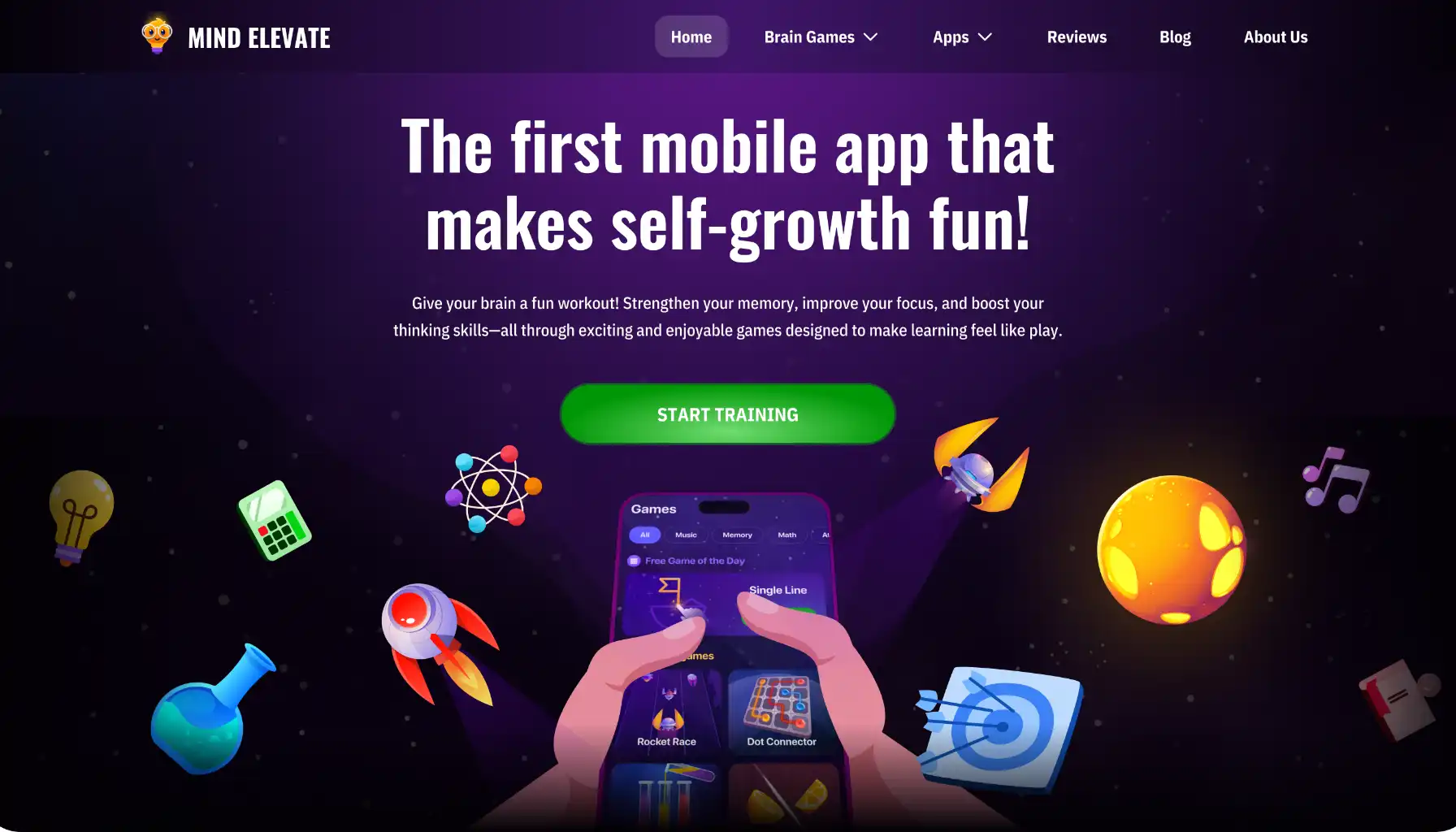Main page of Mind Elevate website.